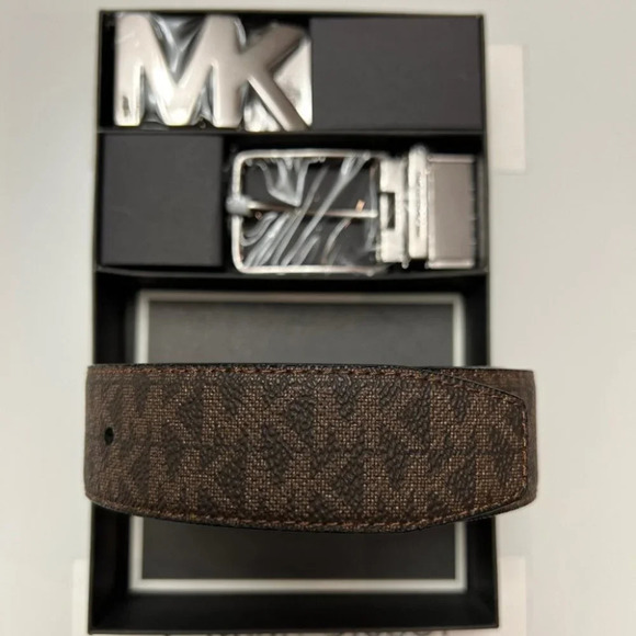 Michael Kors Men Belt Set 4 in 1 Logo Box Set Brown /Black - Picture 1 of 6